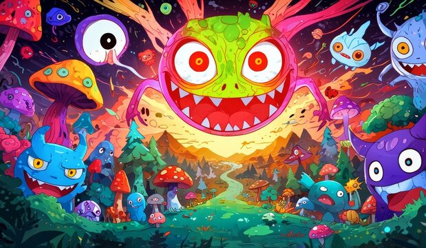 crazy funny scary monsters cartoons psychedelics - generative ai