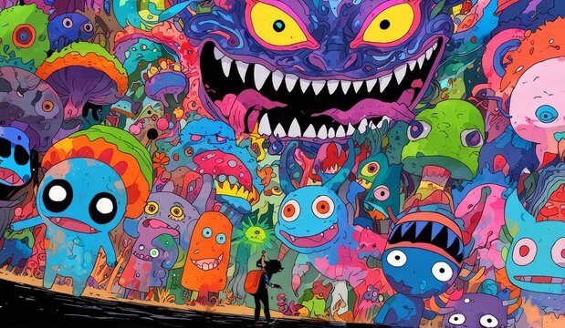 crazy funny scary monsters cartoons psychedelics - generative ai