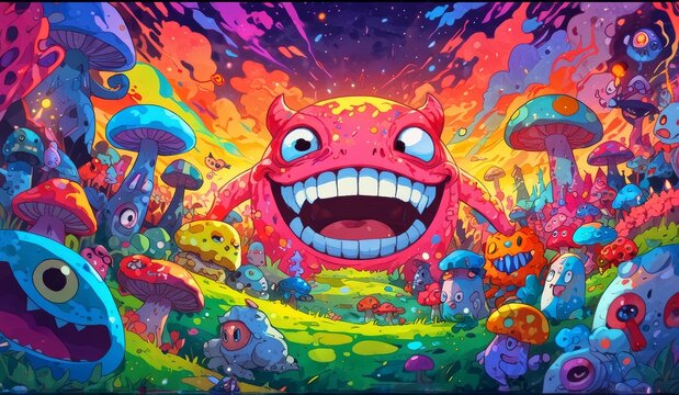 crazy funny scary monsters cartoons psychedelics - generative ai