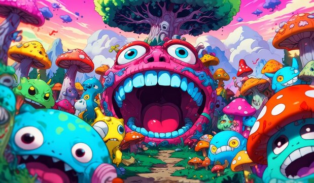 crazy funny scary monsters cartoons psychedelics - generative ai