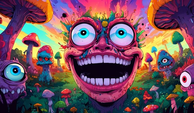 crazy funny scary monsters cartoons psychedelics - generative ai
