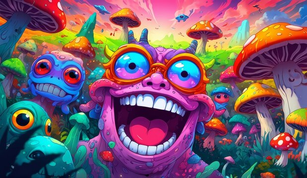 crazy funny scary monsters cartoons psychedelics - generative ai
