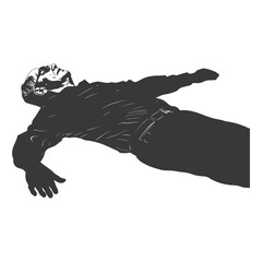 Ink Sketch: Reclining Man, Arms Outstretched, White Background.