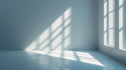 Fototapeta premium Minimalist Light Patterns Cast by a Window in a Room With a Light Blue Wall