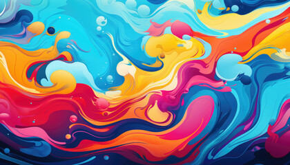 A colorful painting with a lot of different colors and shapes. The painting is abstract and has a lot of movement