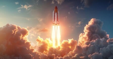 Innovative Liftoff: Rocket Symbolizing Startup Ideas Launching to Success