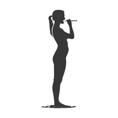 Silhouette of Woman in Athletic Wear Brushing Teeth with Toothpaste Splatter.
