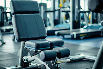 Fototapeta premium Modern gym interior with various cardio equipment including treadmills and stationary bikes.