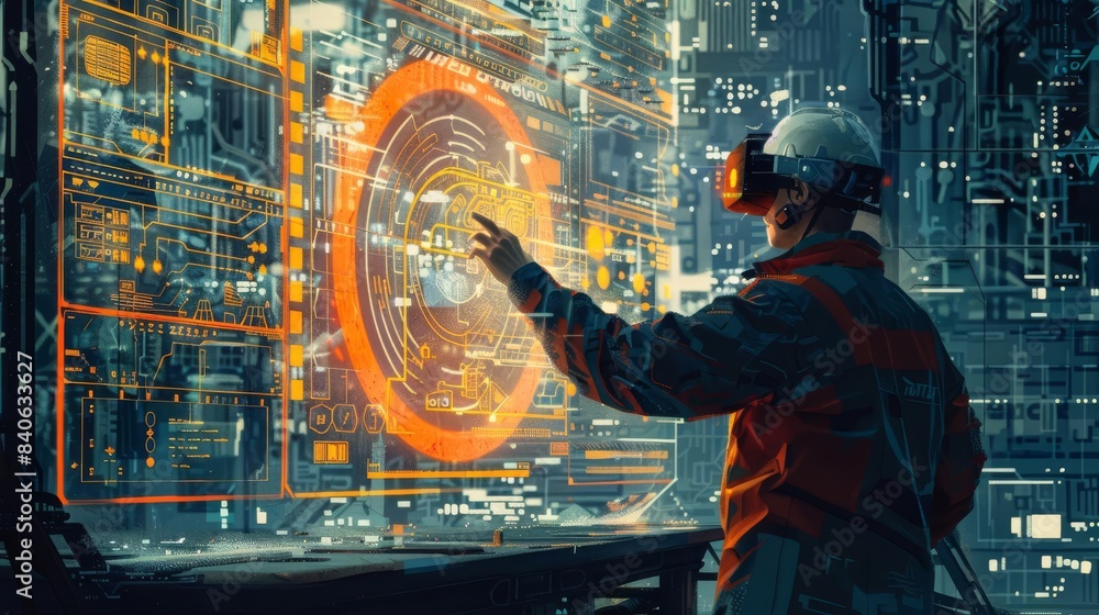 Poster engineers using augmented reality to control factory production line machinery