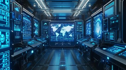 Smart factory with real time data analytics displayed on holographic screens