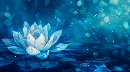 Illustration of abstract meditation background featuring a harmonious lotus flower and peaceful blue hues 
