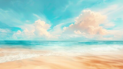Fototapeta premium Tranquil Summer Beach With Blue Sky and White Clouds
