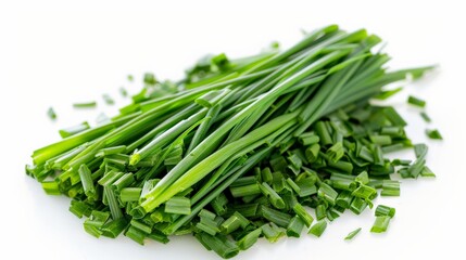 Asatsuki (Japanese chives), neatly chopped and presented on white