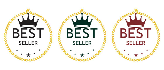 Best seller badge icon with wreath laurel. Best seller badge design. Set of badge best seller, best choice, and best price. vector illustration.