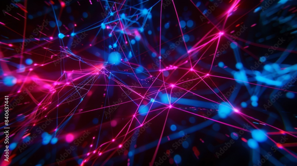 Poster a futuristic abstract background featuring a network of interconnected lines and nodes in neon color