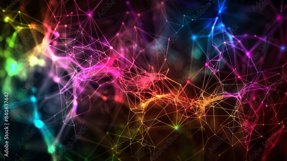 Poster a futuristic abstract background featuring a network of interconnected lines and nodes in neon color