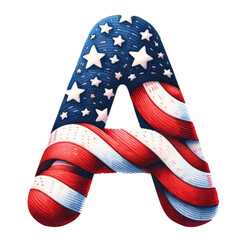 Obraz premium 3D letter A wrapped in American flag design with stars and stripes, Transparent background