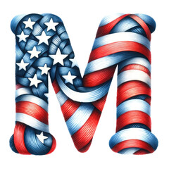 Obraz premium 3D letter M wrapped in American flag design with stars and stripes, Transparent background
