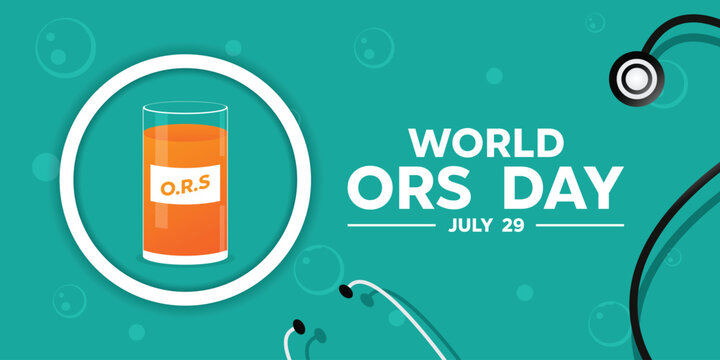 World Ors Day. Ors, glass and stethoscope. Great for cards, banners, posters, social media and more. Green background.