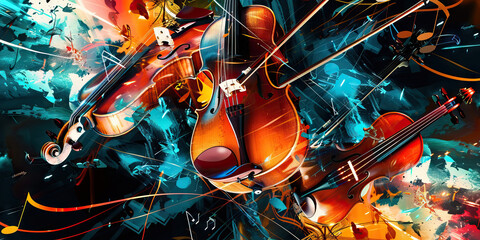 Sale Symphony: Abstract musical composition with notes and instruments representing various discounted items.