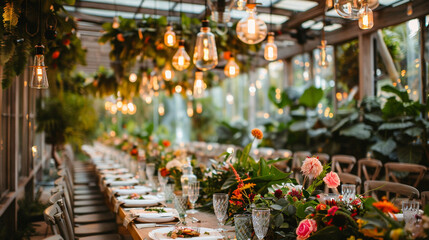 Ultra-detailed scene of an eco-friendly wedding venue featuring green decor sustainable catering and carbon offset initiatives promoting environmentally conscious celebrations