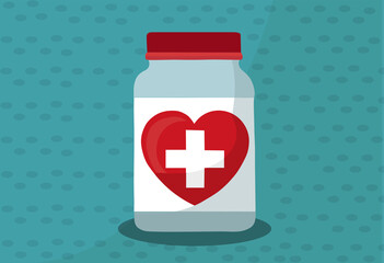 Obraz premium Health kit, Heart, Medicine pote - Vector illustration of a medicine pote colorful 