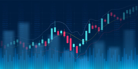 Financial graph with up trend line candlestick chart in stock market on neon color Widescreen background
