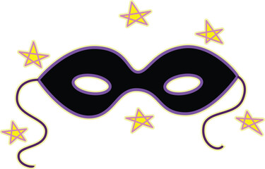 Festive and vibrant masquerade mask illustration with stars, sparkles, and a colorful design for a carnival party or elegant gala event © anatolir