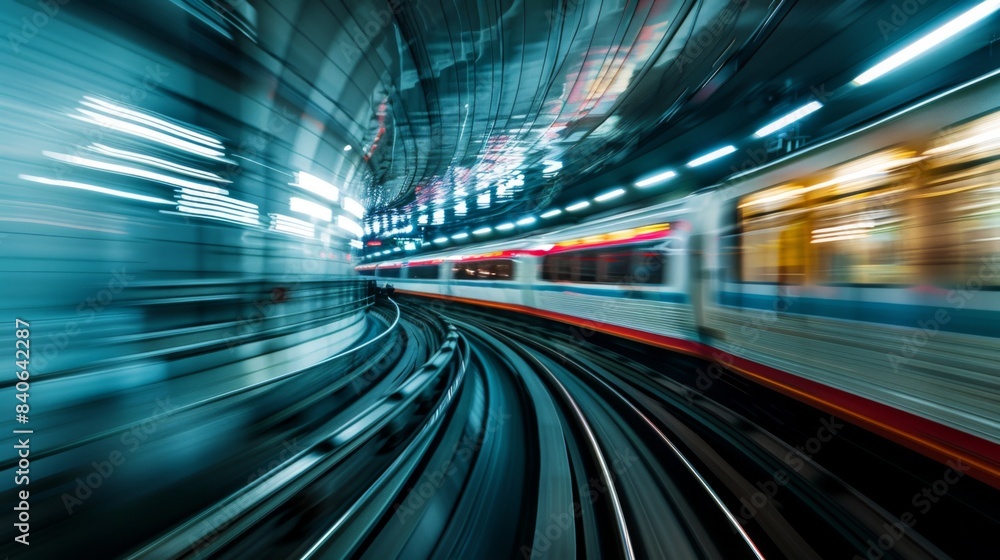 Poster a high-speed train moving at full speed with motion blur, conveying the sense of rapid movement and 
