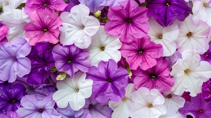 top view of bouquet arranged of petunias flowers