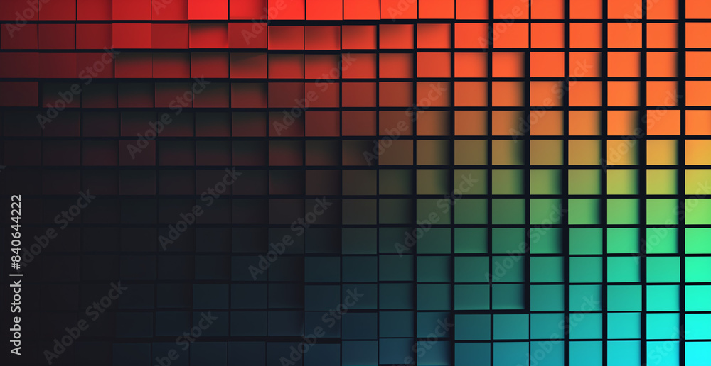 Poster abstract gradient background with squares, color combination, gradient colors from red to green and 