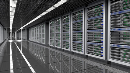 Fototapeta premium Interior of data center server room. 3d illustration
