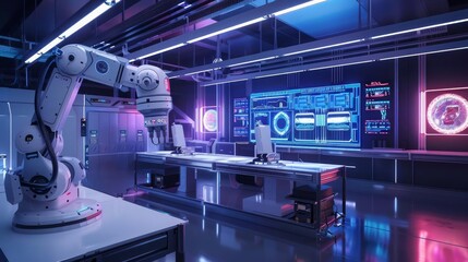 A cuttingedge research facility filled with advanced robotics and virtual reality simulations