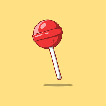 Cute Sweet Red Lollipop. Vector Cartoon Illustration Icon.