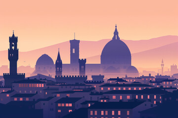 Fototapeta premium City Silhouette at Dusk, Florence Silhouette, Italy City, Sunset over the city