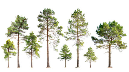 set of ponderosa pine trees  with isolated transparent background
