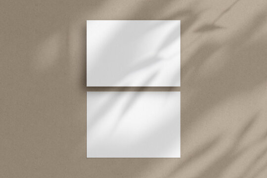 Two white horizontal paper sheets mockup, A4/A5/A6 flyer mockup, paper, letter, invitation card.