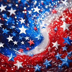 Abstract patriotic red white and blue glitter sparkle background for voting, memorial, labor day and election, Ai Generate 