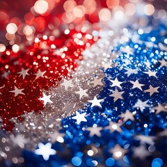Abstract patriotic red white and blue glitter sparkle background for voting, memorial, labor day and election, Ai Generate 