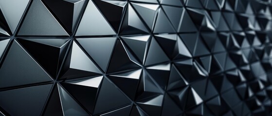 Obraz premium A sleek, hightech wall with a 3D triangular tile pattern on a dark background, evoking a sense of futuristic design