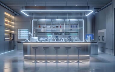 A sophisticated display setting with a sleek titanium border, perfectly showcasing cuttingedge scientific equipment in a hightech lab environment