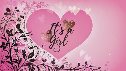 Decorative pink love background with the words 'It's a Girl'