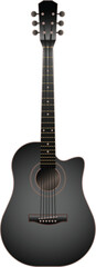Naklejka premium Sleek black acoustic guitar isolated on a pure white background, ideal for music themed designs
