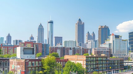 downtown Atlanta skyline at night , Atlanta Georgia skyline buildings