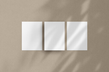 Three white vertical paper sheets mockup, A4/A5/A6 flyer mockup, paper, letter, invitation card.