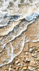 close-up top view of sand and waves