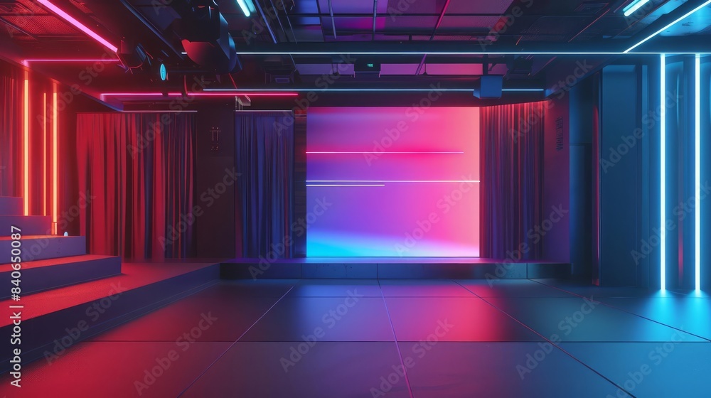 Aufkleber design a sleek and modern 3d abstract backdrop with holographic elements and neon accents for a tech