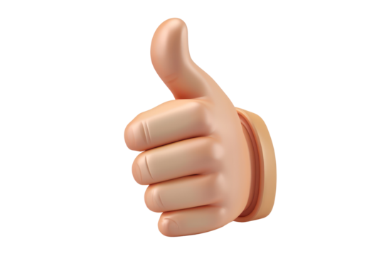 Close-up of a thumbs up gesture symbolizing approval, positivity, and agreement on a white background.