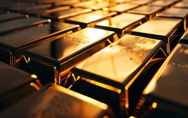 Shiny gold bars stacked neatly, representing wealth and financial security, conveying a sense of prosperity