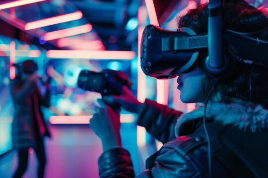 This event banner showcases a virtual reality game with a hightech background, highlighting cuttingedge features and immersive gameplay